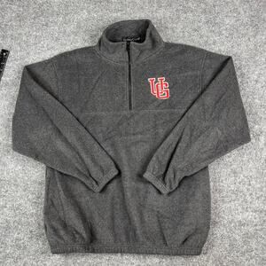 UltraClub Pullover Jacket Mens Size L‎ Gray Fleece 1/4 Zip Embroidered Logo